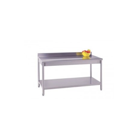 Table inox adossée avec étagère basse démontable(prof. 700mm)