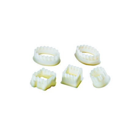 Set de 5 découpoirs cannelés polyglass (1rond, 1carré, 1losange, 1 ovale pointu, 1ovale arrondi)