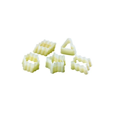 Set de 5 découpoirs cannelés polyglass (1 coeur,1 rectangle,1 losange,1 hexagone, 1 étoile)